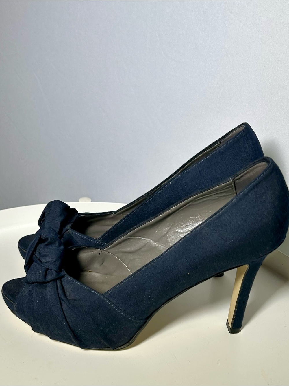 Jigsaw Navy Peep-Toe Heels with Knot Detail US 8/EU 38